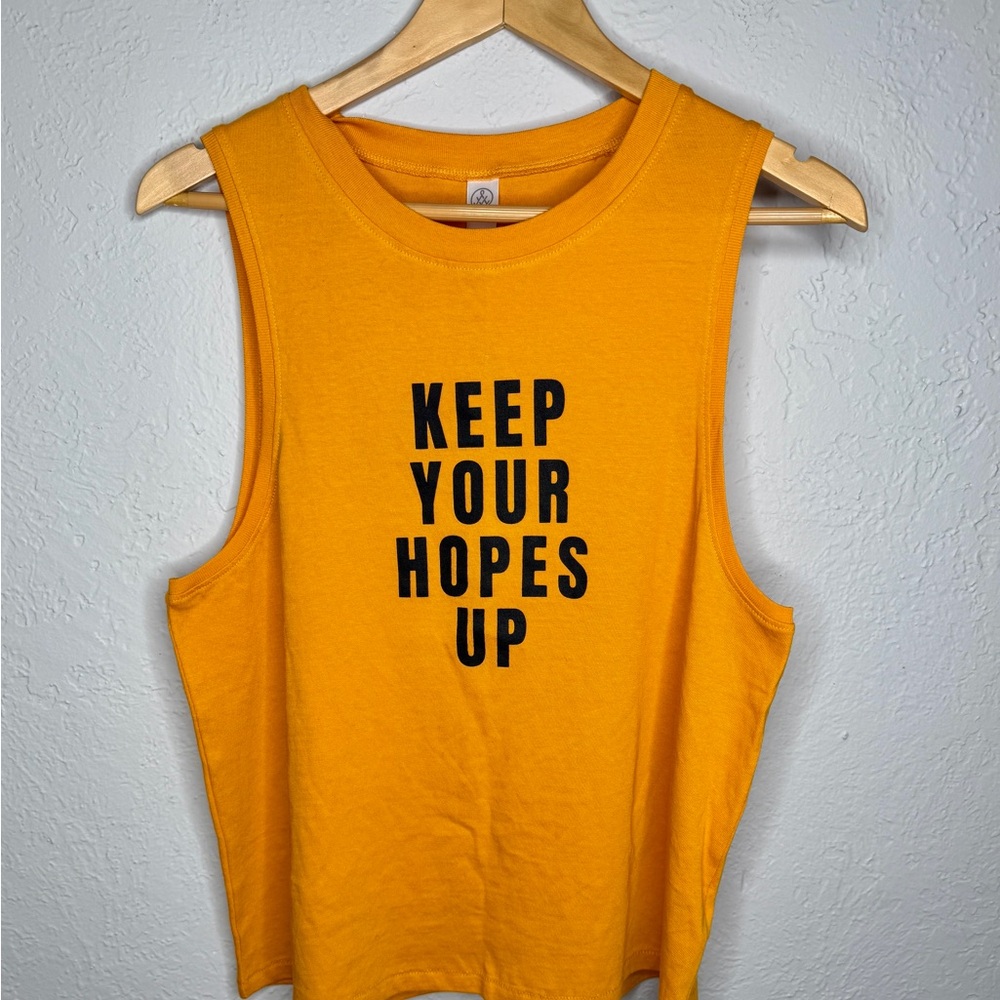 Alternative Muscle Tank Top KEEP YOUR HOPES UP Women's M Golden Yellow Workout